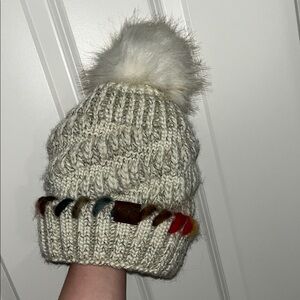 C.C Cream Knit Pom-Pom Beanie
